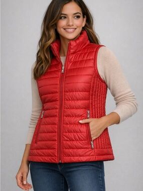 Tommy Hilfiger Red Quilted Puffer Vest - Women's Zip Front
